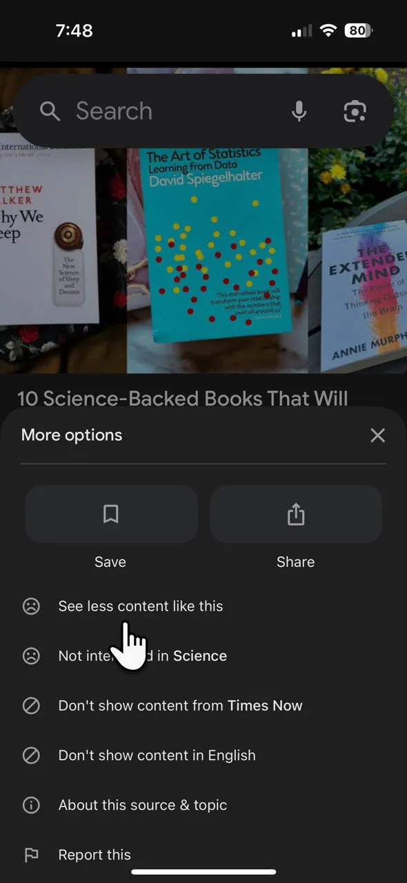 Giao diện tùy chỉnh nguồn cấp dữ liệu Google Discover với các tùy chọn bật/tắt chủ đề