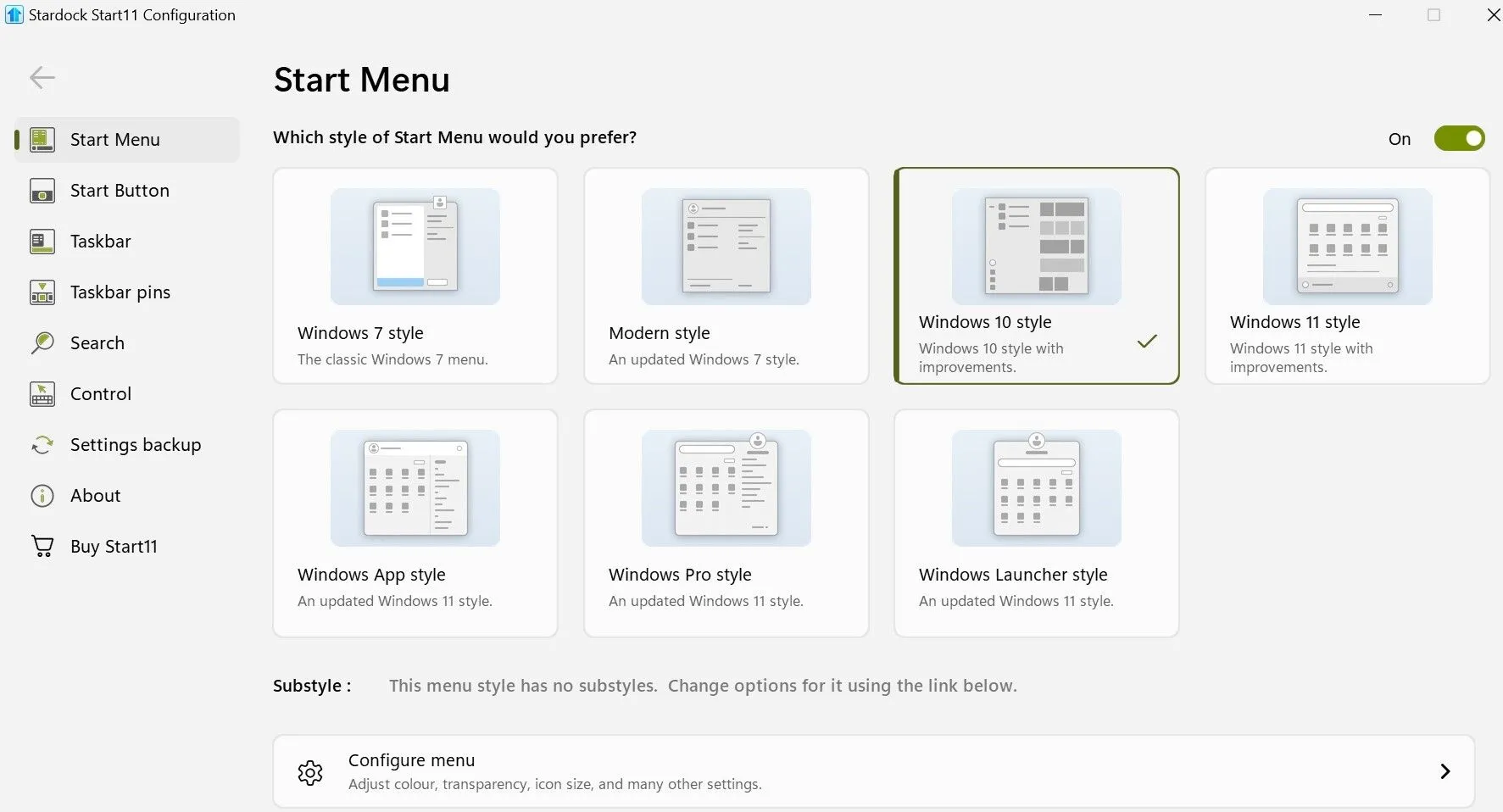 Giao diện tùy chỉnh Start Menu bằng ứng dụng Start11 trên Windows, cho phép người dùng cá nhân hóa sâu rộng
