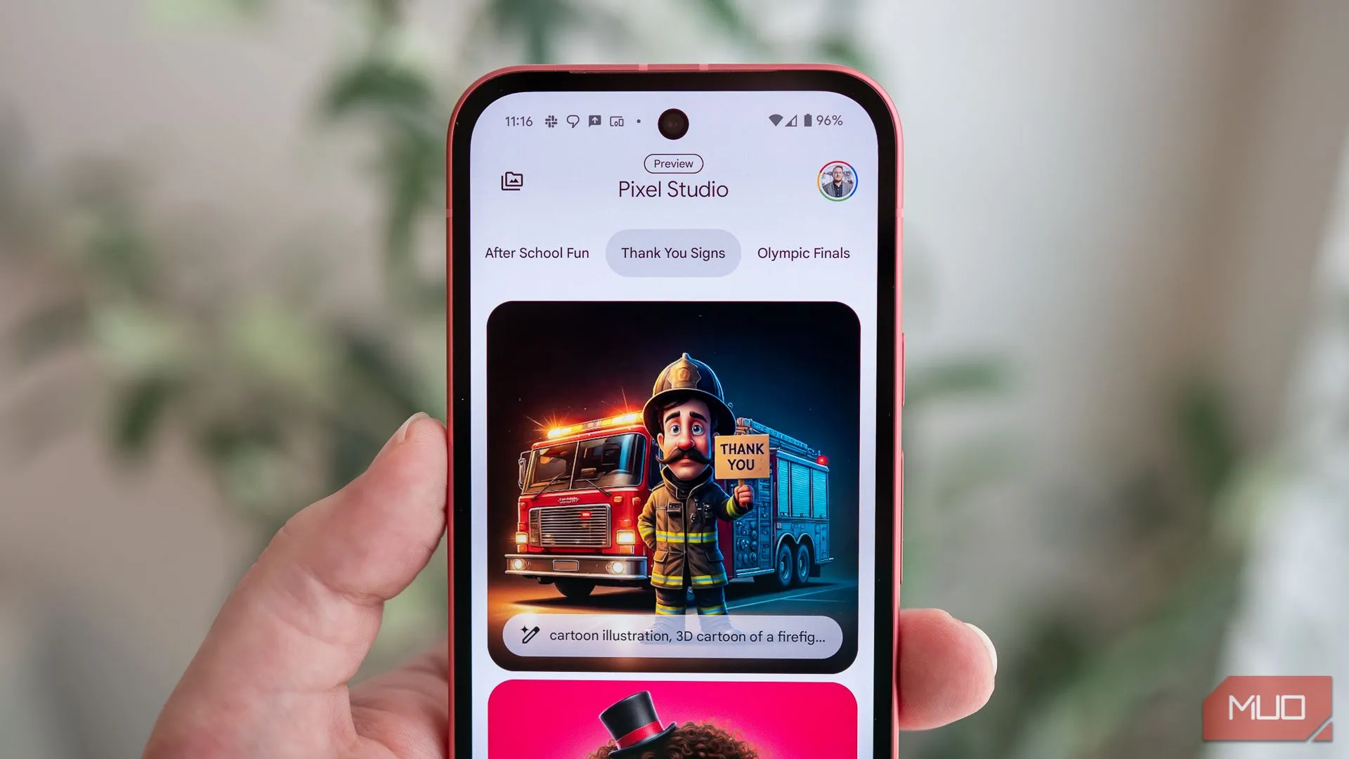 Giao diện ứng dụng AI Pixel Studio trên điện thoại Google Pixel 9a, minh họa một thiết bị có dung lượng pin lớn nhưng sạc chậm