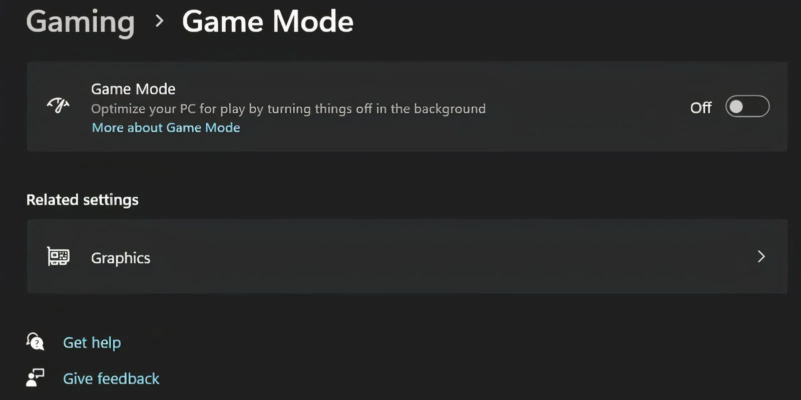 Giao diện ứng dụng Cài đặt của Windows hiển thị tùy chọn Chế độ trò chơi (Game Mode) đã được tắt, giúp giảm độ trễ bàn phím.
