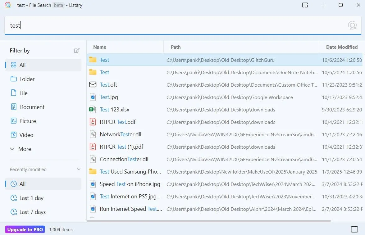 Giao diện ứng dụng Listary với thanh tìm kiếm nổi và kết quả hiển thị, hỗ trợ tìm file nhanh chóng trên Windows
