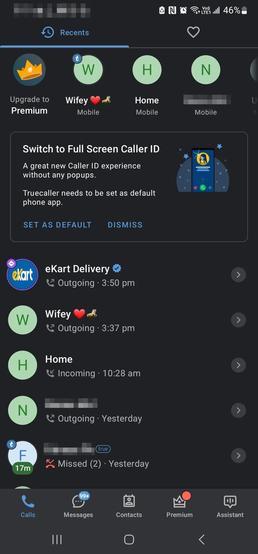 Giao diện ứng dụng Truecaller trên Android hiển thị danh sách cuộc gọi đã chặn