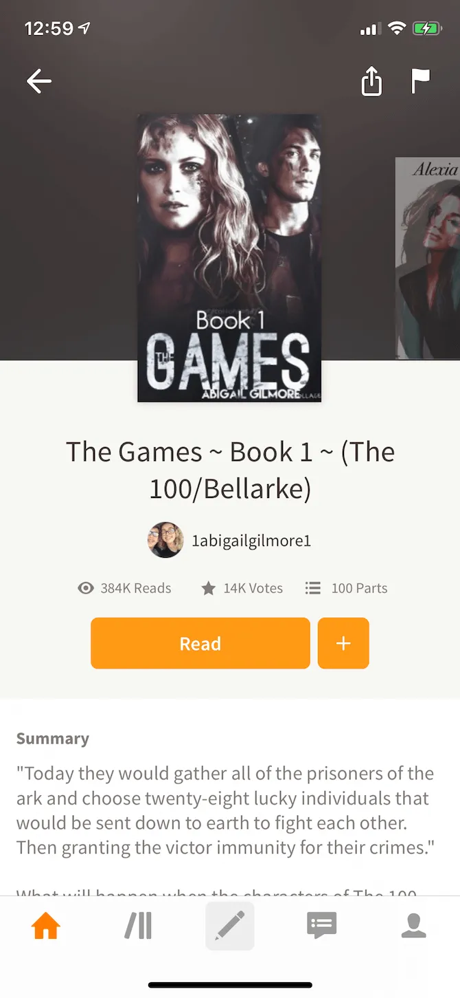 Giao diện ứng dụng Wattpad hiển thị trên iPhone với một câu chuyện đang mở