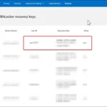 Giao diện web tài khoản Microsoft hiển thị các khóa khôi phục BitLocker đã lưu