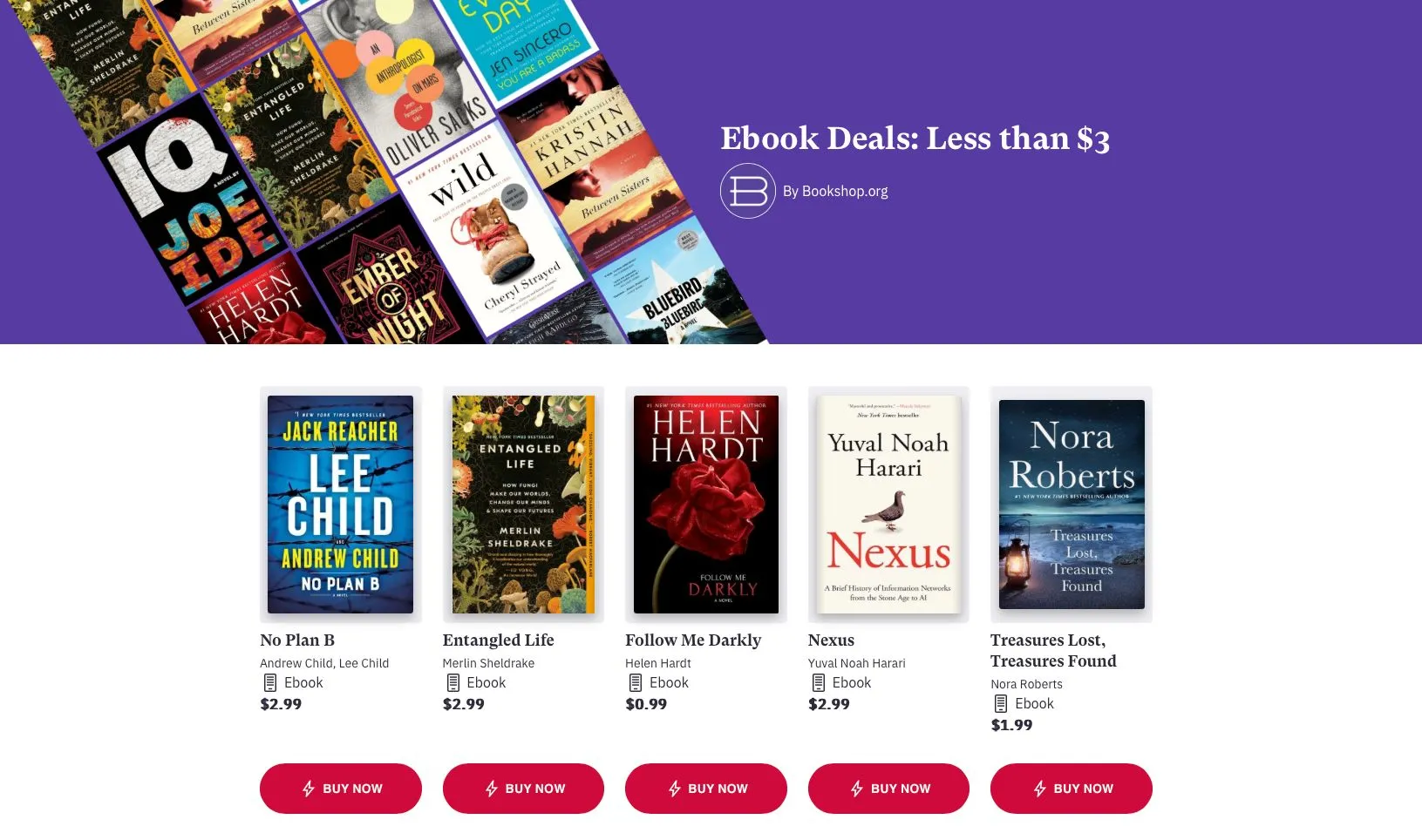 Giao diện website Bookshop.org nơi người dùng có thể mua sách điện tử và ủng hộ các nhà sách độc lập.