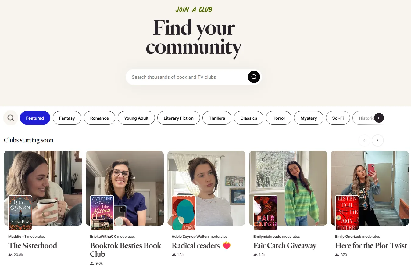 Giao diện website Fable với các đề xuất sách