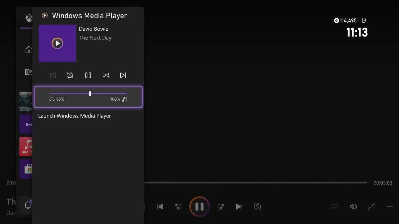 Giao diện Windows Media Player mới đang phát nhạc từ CD trên Xbox Series X