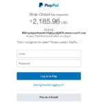Giao diện yêu cầu liên kết tài khoản PayPal của chiêu lừa đảo mới, hiển thị số tiền 2185 USD.