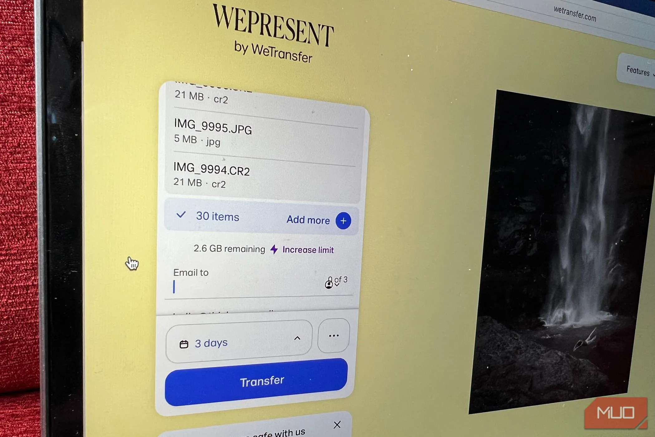 Giới hạn kích thước tệp trên cửa sổ chuyển file của WeTransfer