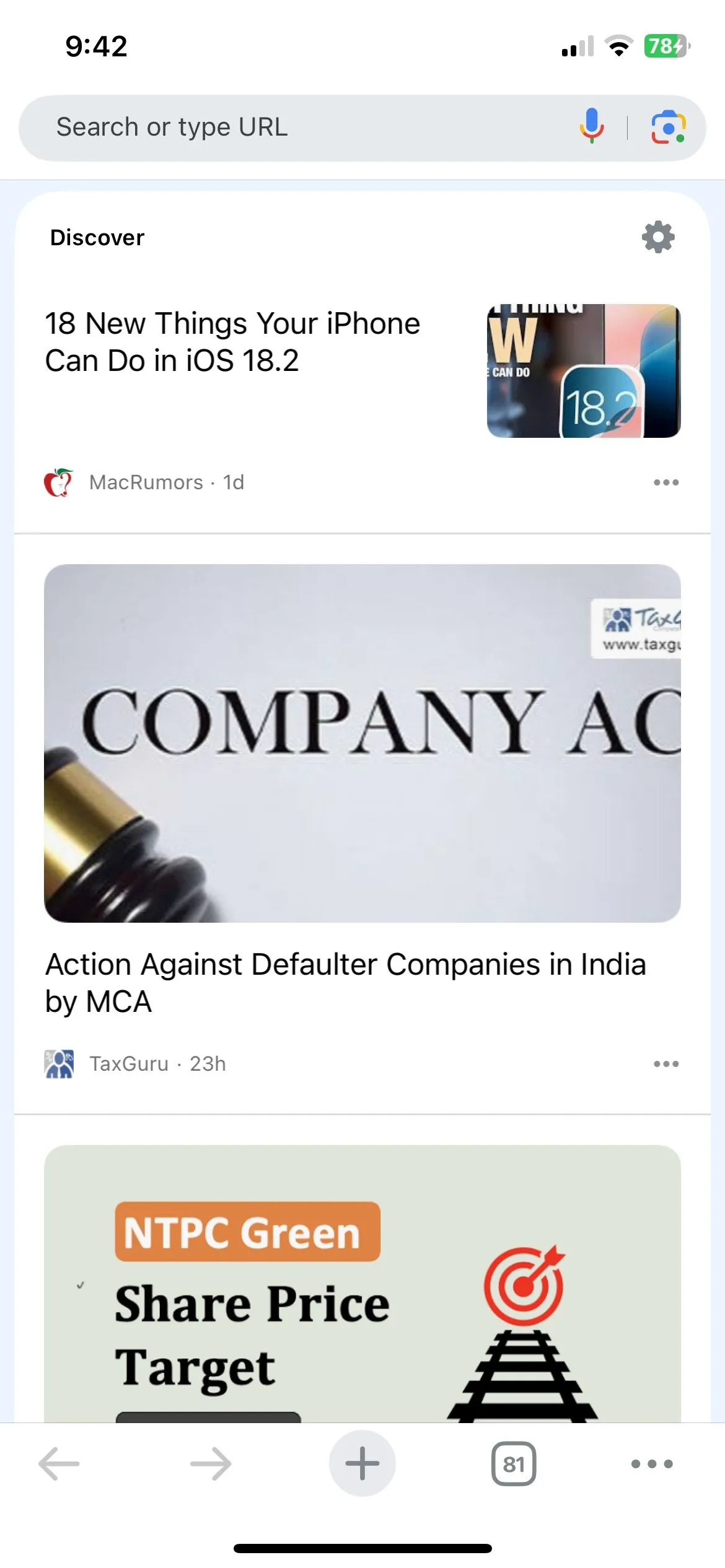 Google Discover trong Chrome cho iOS