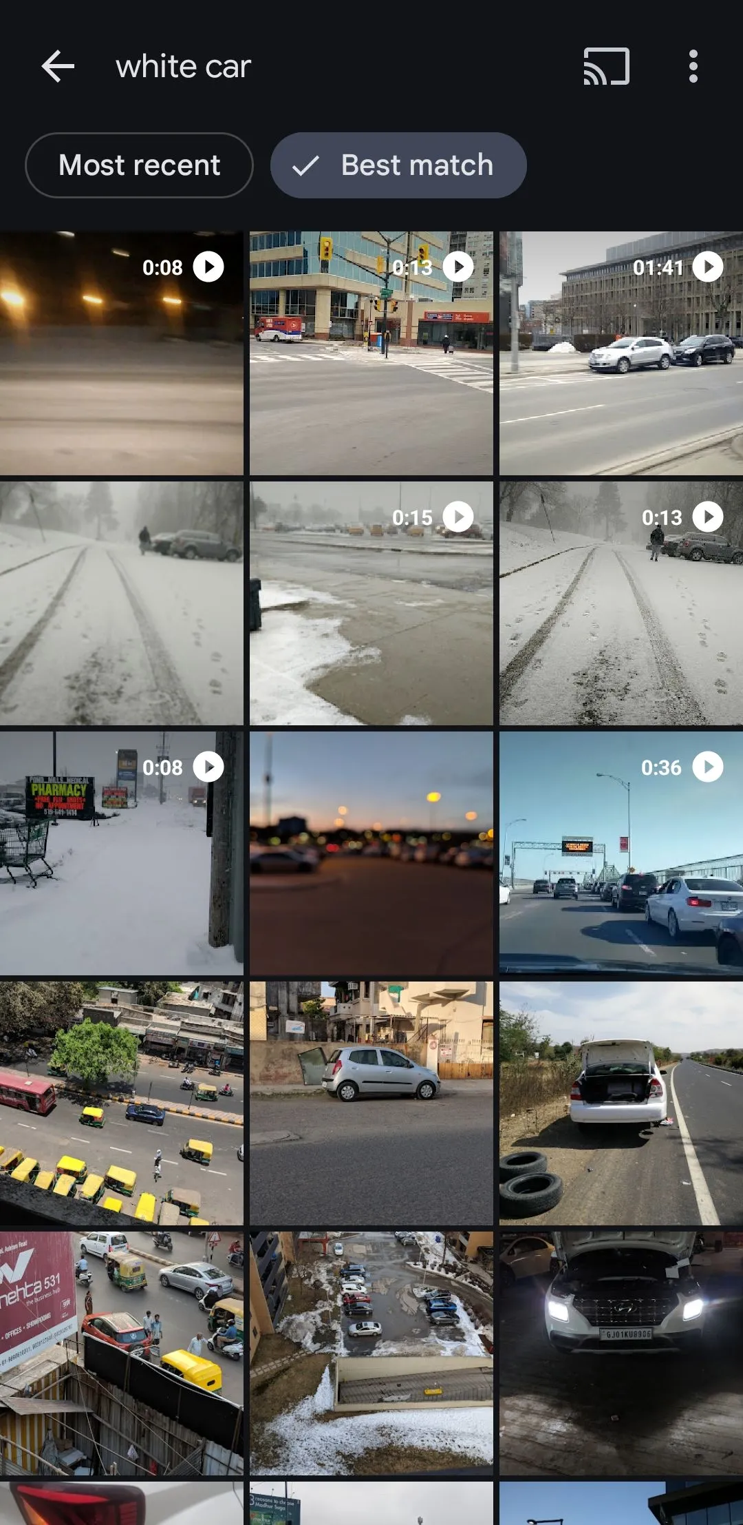 Google Photos hiển thị ảnh và video về những chiếc xe màu trắng