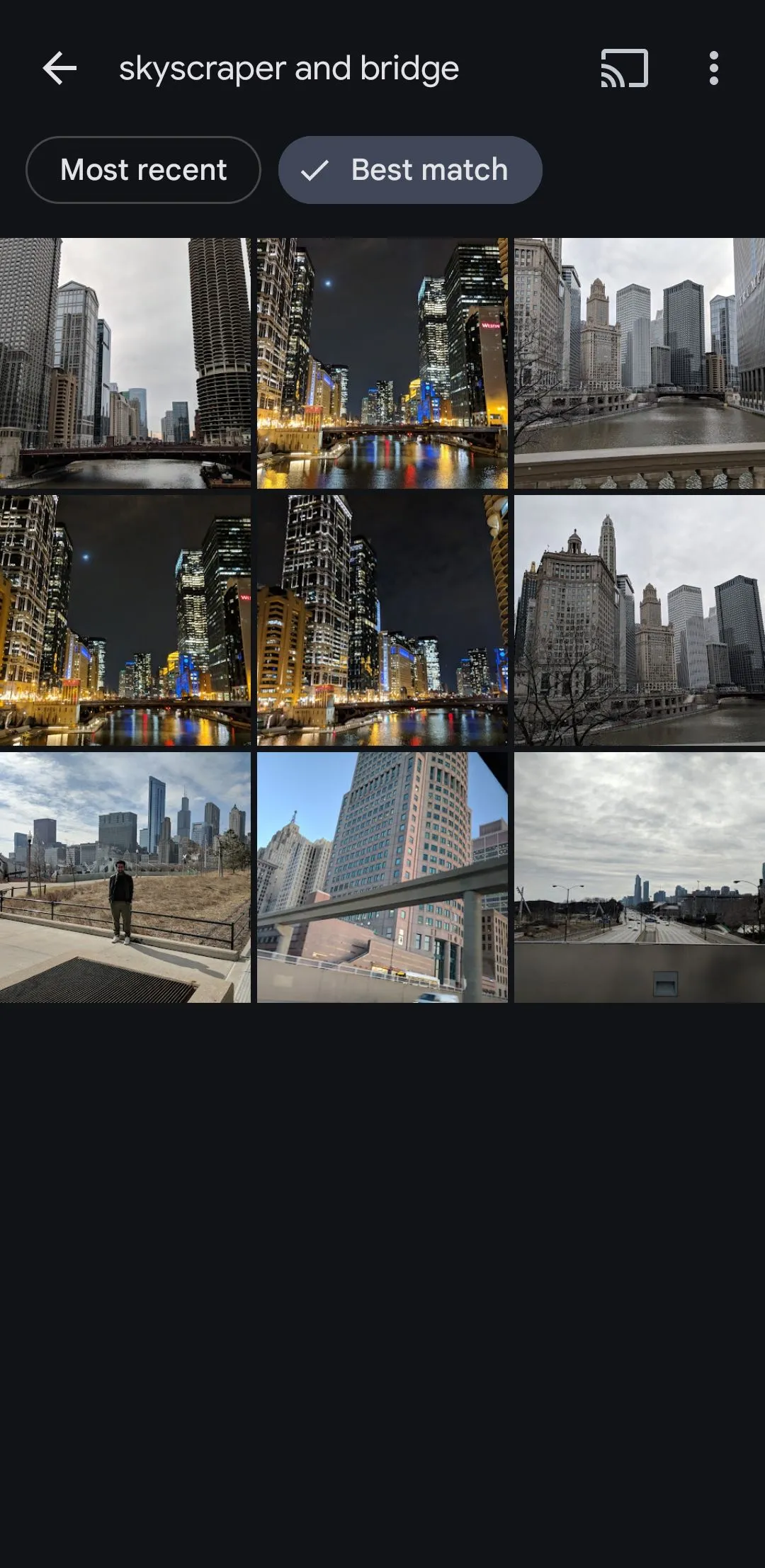 Google Photos hiển thị ảnh về tháp chọc trời và cầu
