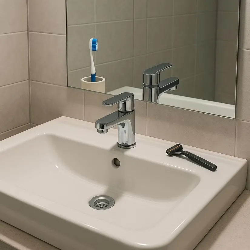 Gương trên bồn rửa có vật thể không khớp với thế giới thực do AI tạo