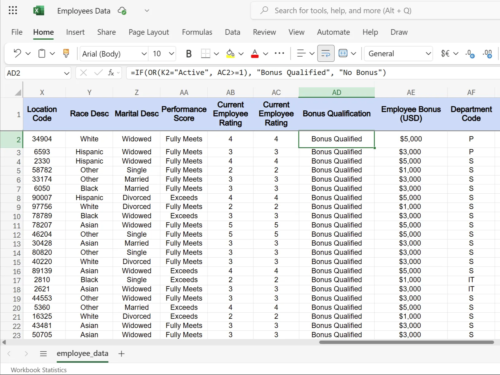Hàm IF với logic OR trong Excel hiển thị điều kiện thưởng của nhân viên