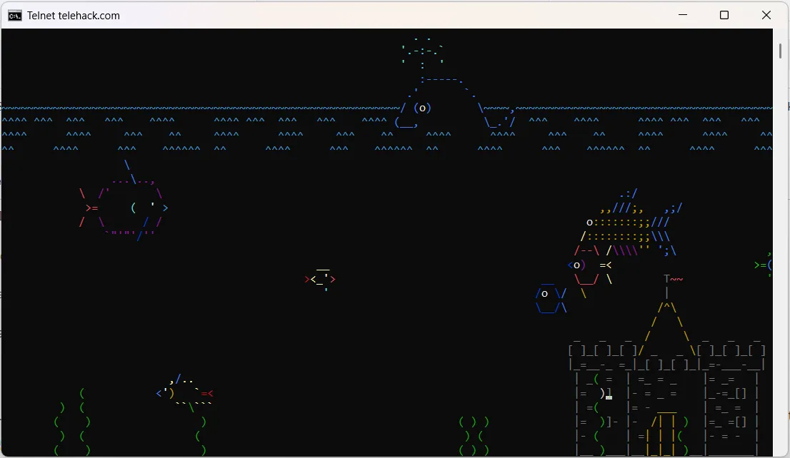 Hình ảnh động hồ cá ASCII trong Command Prompt trên Windows