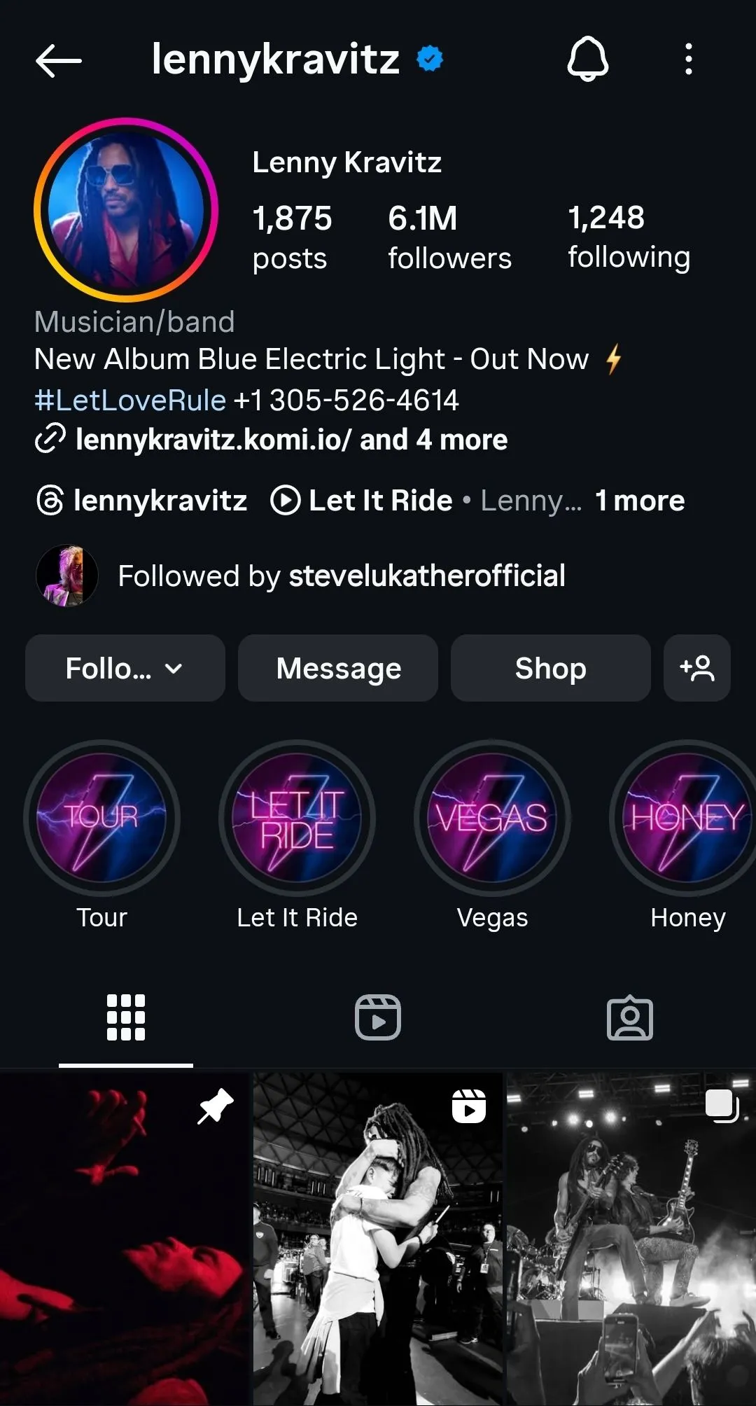 Hình ảnh hồ sơ Instagram của nghệ sĩ Lenny Kravitz