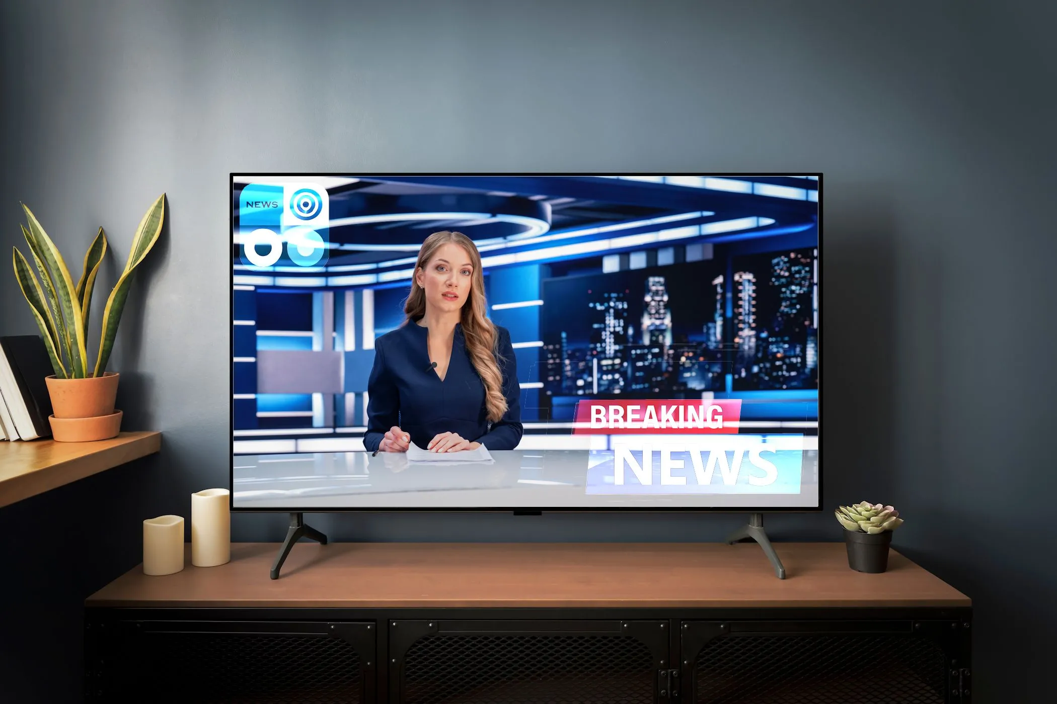 Hình ảnh mô phỏng TV bị lưu ảnh màn hình khi chiếu kênh tin tức