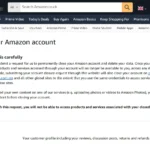 Hình ảnh trang đóng tài khoản Amazon minh họa việc hủy kích hoạt tài khoản khi có rò rỉ dữ liệu