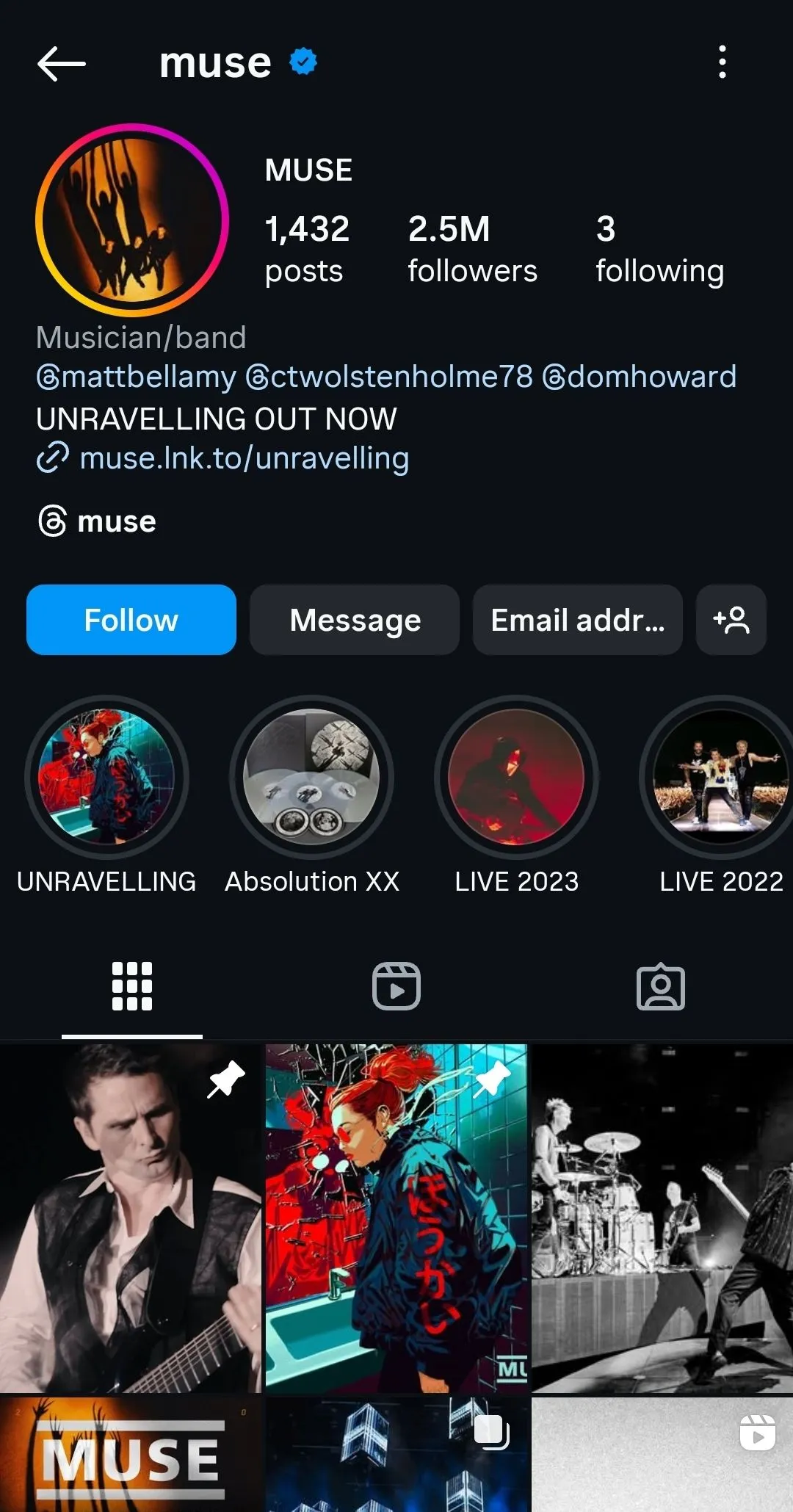 Hồ sơ Instagram của ban nhạc Muse