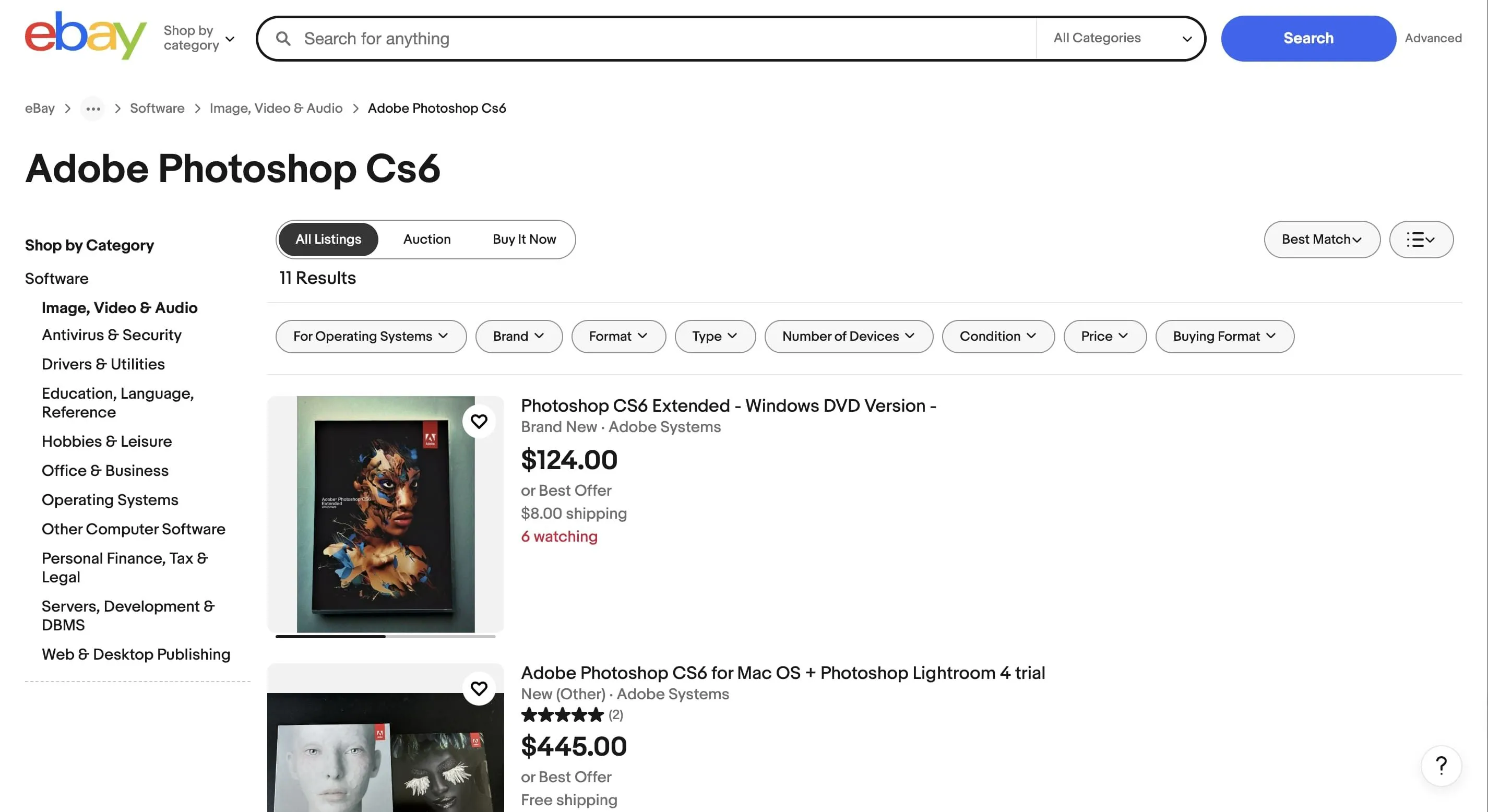 Hộp sản phẩm phần mềm Adobe Creative Suite 6 (CS6) đang được rao bán trên trang thương mại điện tử eBay