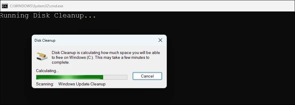 Hộp thoại Disk Cleanup và một phần menu của Windows Maintenance Tool, minh họa tùy chọn dọn dẹp ổ đĩa để giải phóng dung lượng.