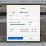 Hộp thoại thay đổi kích thước ảnh trong ứng dụng Ảnh Windows 11