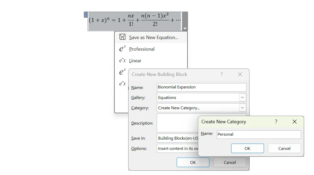 Hướng dẫn lưu một công thức toán học tùy chỉnh thành mẫu có sẵn trong Microsoft Word