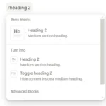 Hướng dẫn sử dụng lệnh /heading 2 trong Notion để tạo tiêu đề cấp hai.