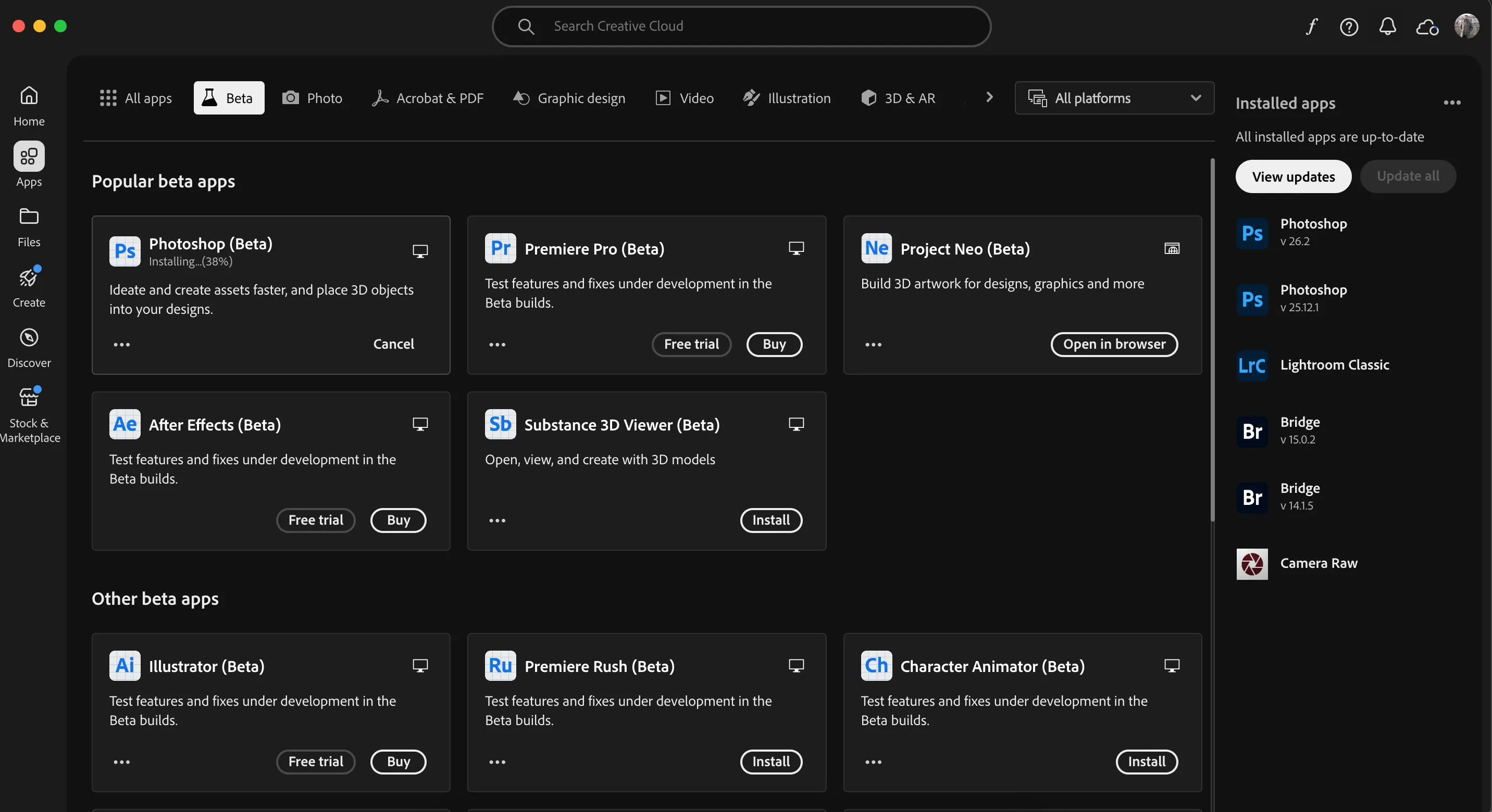 Hướng dẫn tải xuống và cài đặt Photoshop Beta từ ứng dụng Adobe Creative Cloud