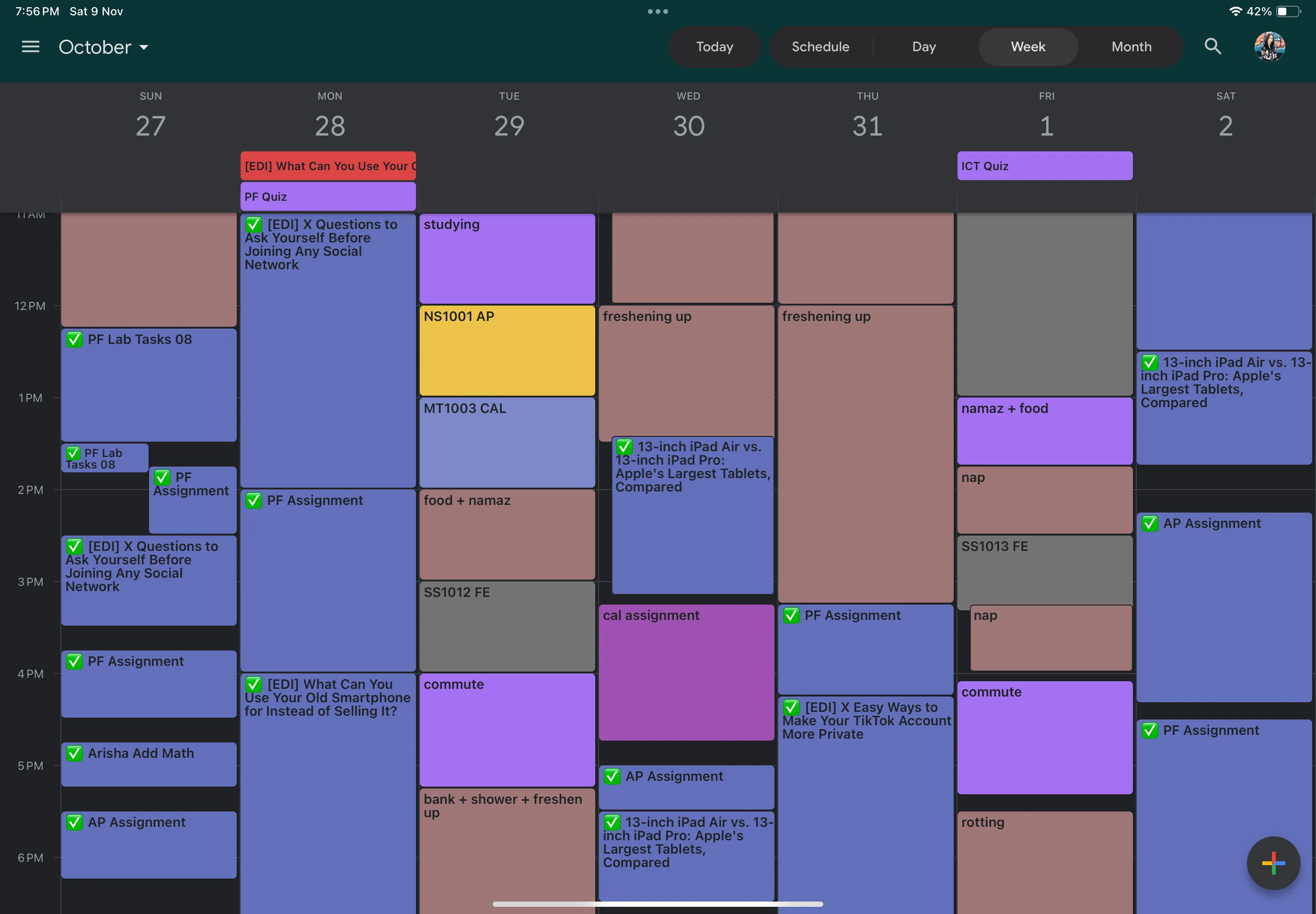 Kế hoạch tuần chi tiết được sắp xếp trên Google Calendar