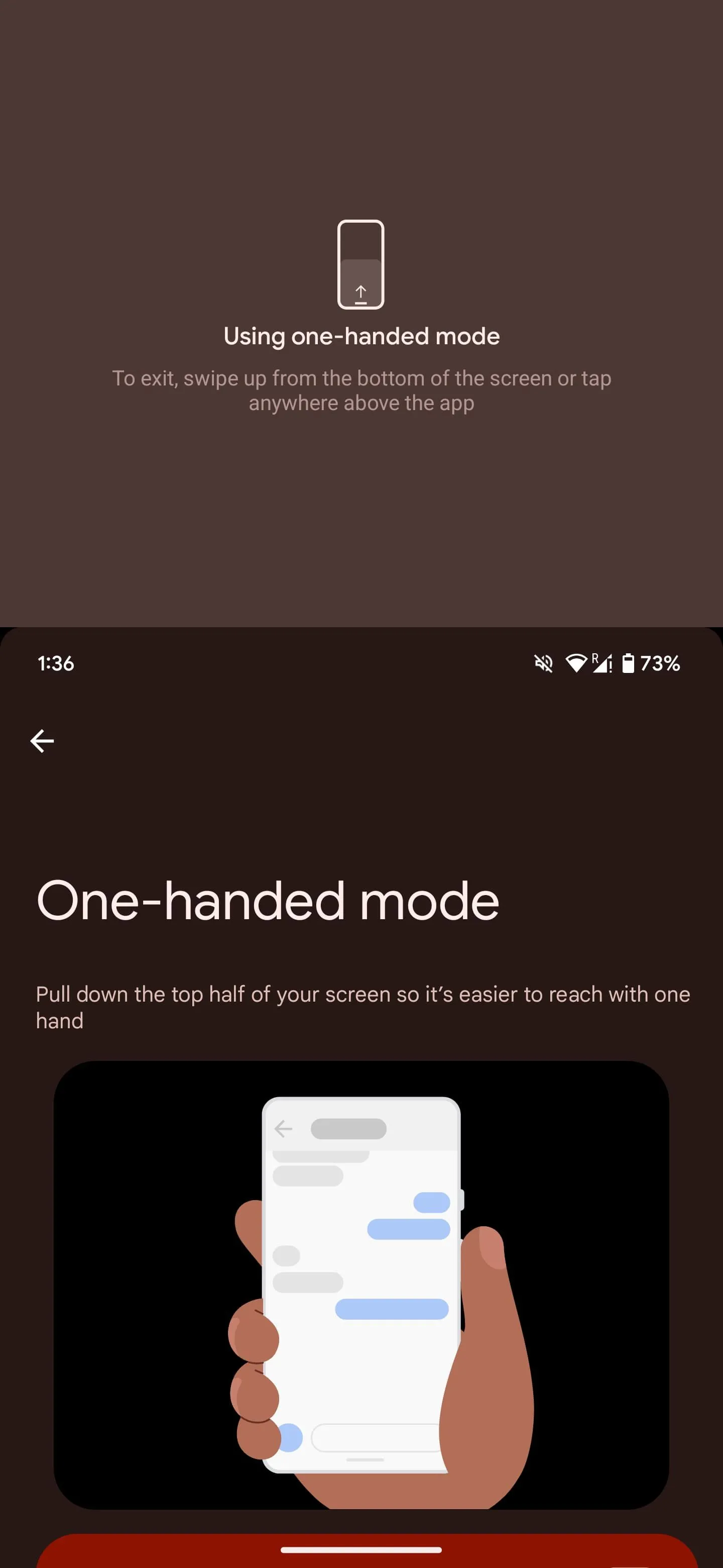 Kéo màn hình từ dưới lên để kích hoạt chế độ Một tay trên Android