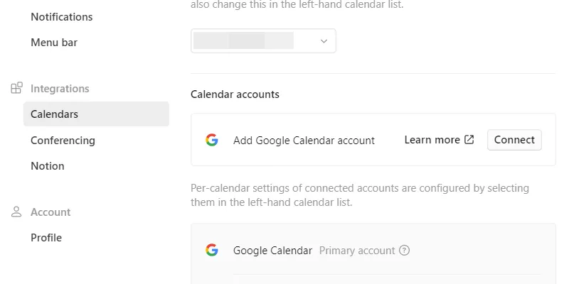 Kết nối tài khoản Google Calendar trong ứng dụng Lịch Notion