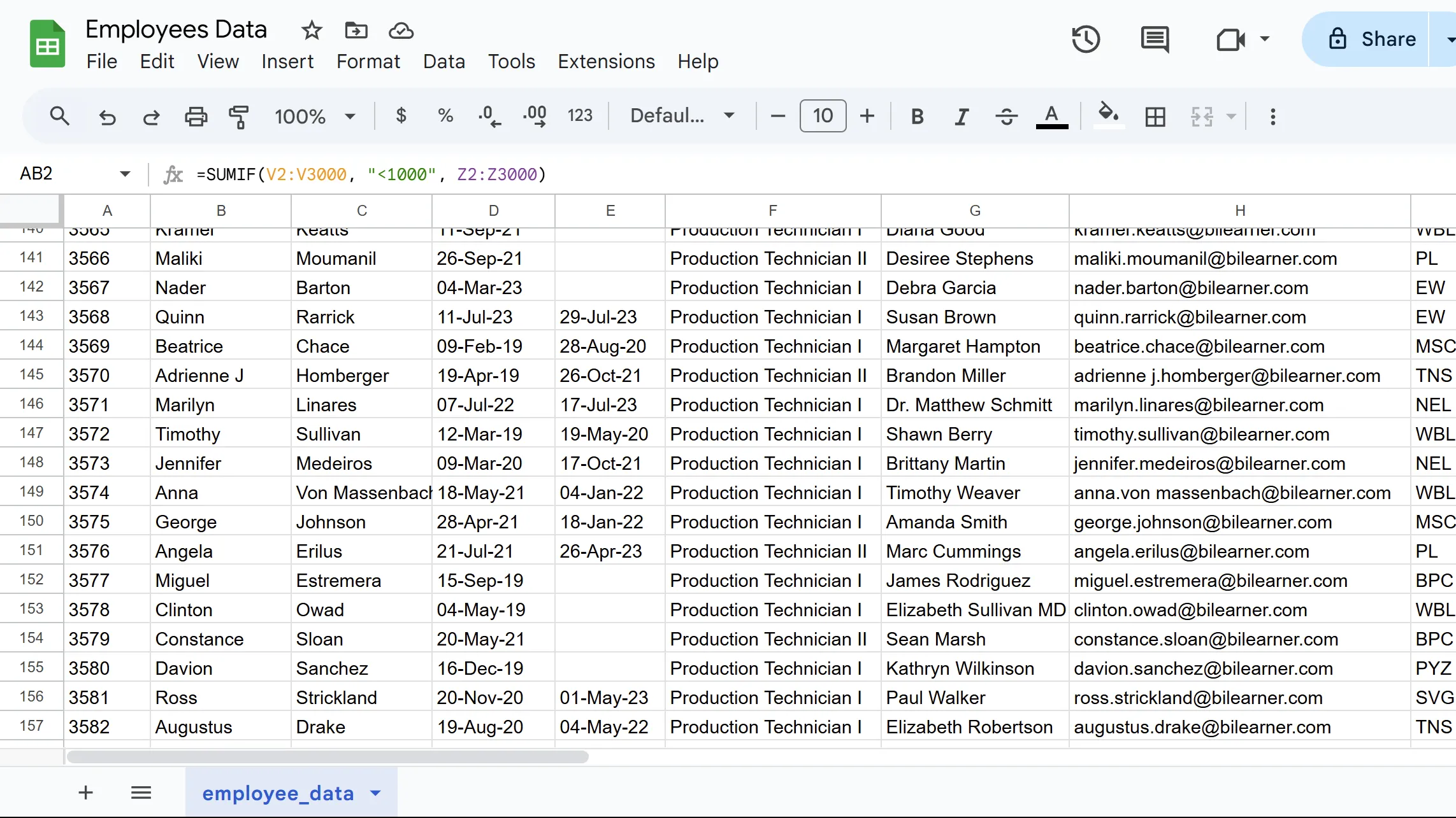 Kết quả hàm SUMIF trong Google Sheets, hiển thị tổng các giá trị dựa trên điều kiện.
