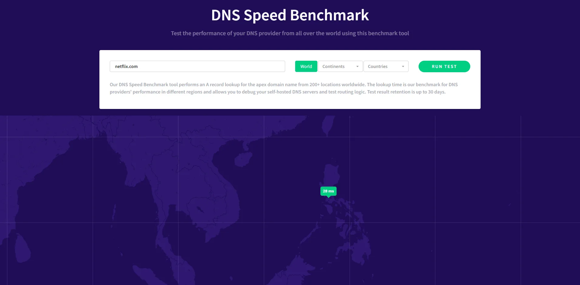 Kết quả kiểm tra tốc độ phân giải DNS với Cloudflare DNS hiển thị các chỉ số chi tiết.