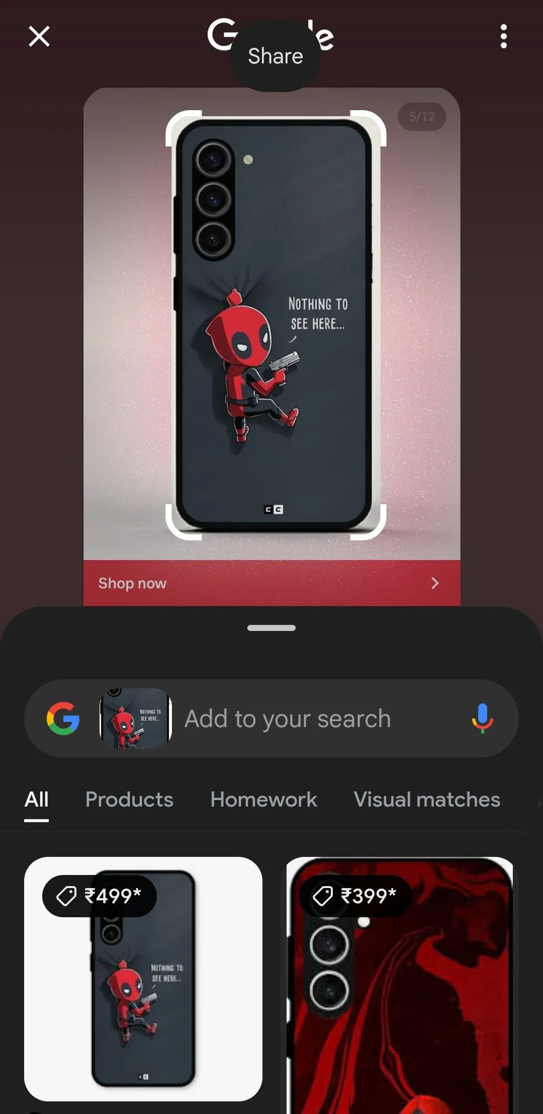 Kết quả tìm kiếm hình ảnh Google sau khi sử dụng tính năng Khoanh vùng tìm kiếm trên vỏ điện thoại