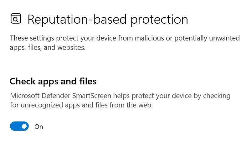 Kiểm tra cài đặt bộ lọc Windows SmartScreen trong ứng dụng Cài đặt của Windows 11/10.