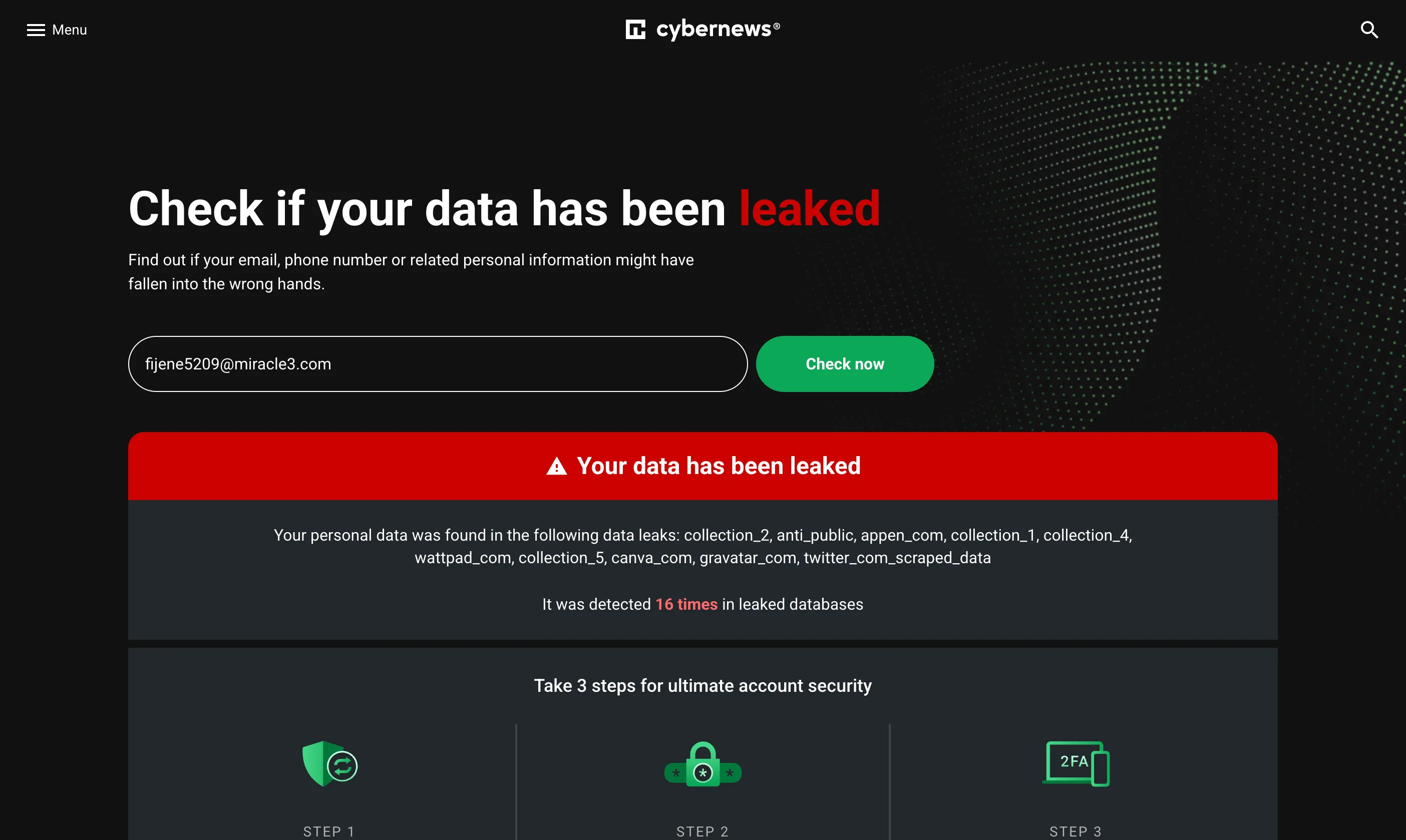 Kiểm tra thông tin cá nhân trên dark web bằng công cụ CyberNews Personal Data Leak Checker
