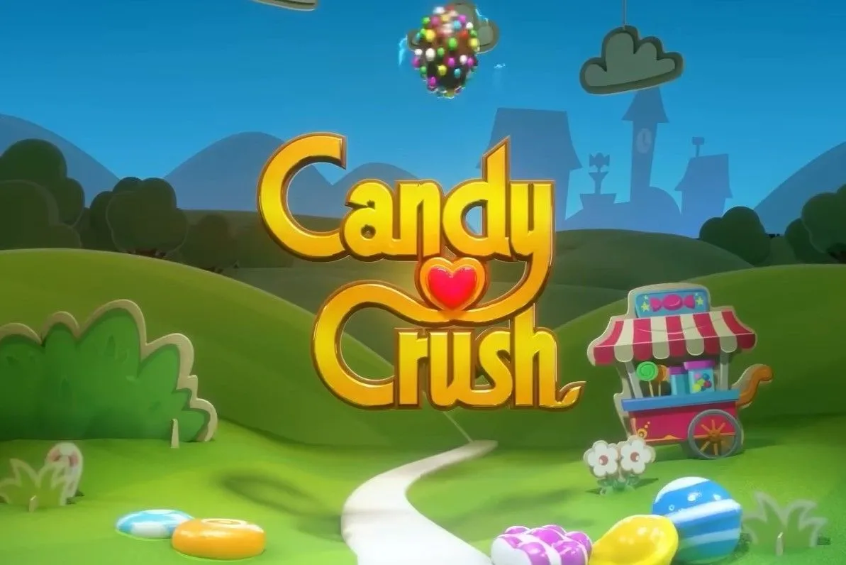 Logo Candy Crush với nền xanh vui nhộn, tượng trưng cho ứng dụng game thu thập dữ liệu cá nhân.
