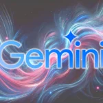 Logo ứng dụng Gemini AI của Google với biểu tượng hình ngôi sao nhiều màu sắc trên nền tối.