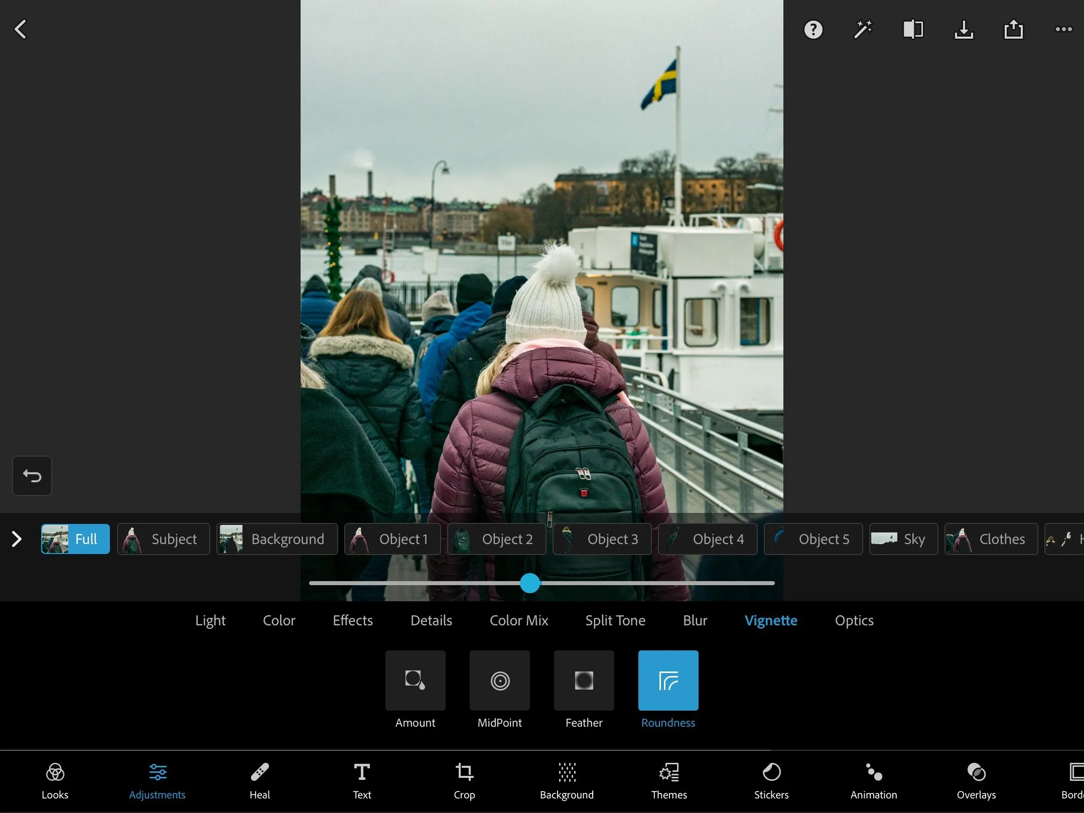 Lựa chọn và chỉnh sửa các đối tượng cụ thể trong ảnh bằng Photoshop Express trên iPad.