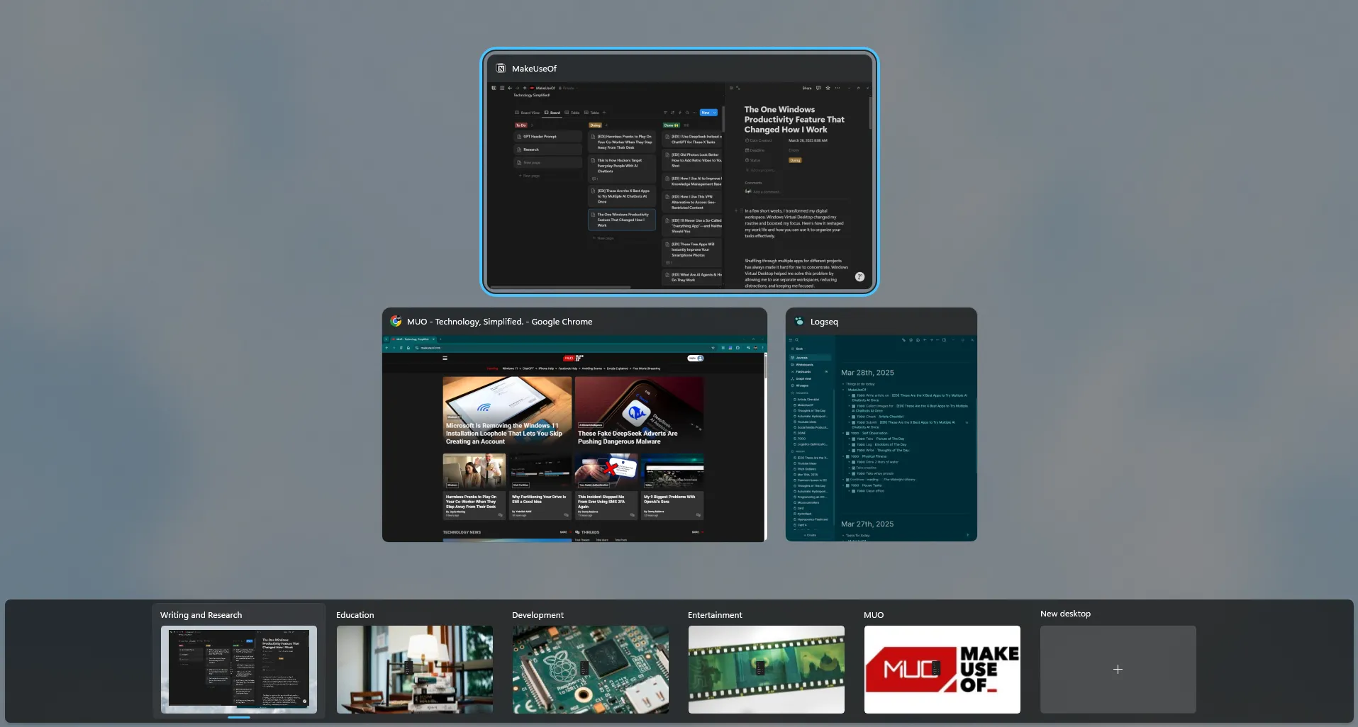 Màn hình ảo Windows hiển thị nhiều desktop tùy chỉnh cho các tác vụ khác nhau