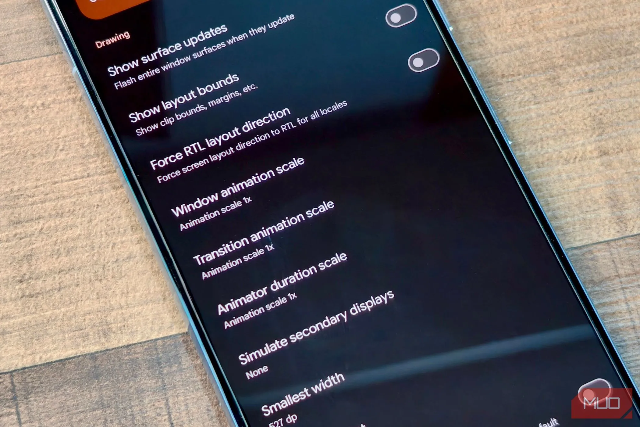 Màn hình cài đặt tinh chỉnh tốc độ hiệu ứng hệ thống Android qua Developer options