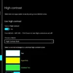 Màn hình cài đặt tính năng Tương phản cao (High Contrast) trong Windows 10