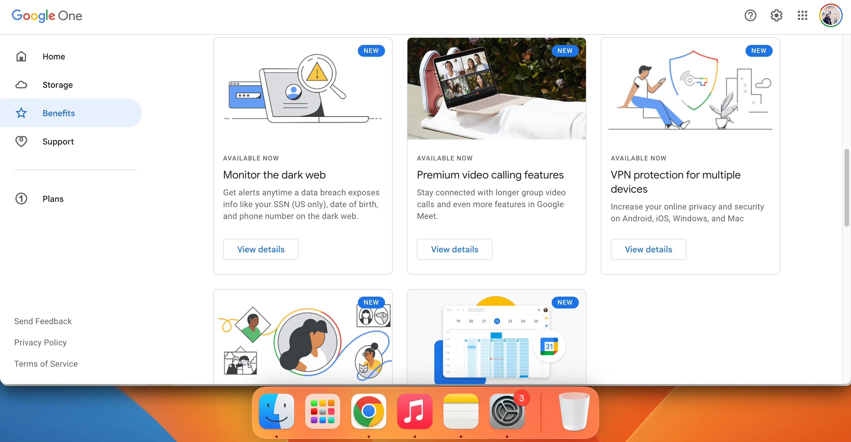 Màn hình cài đặt VPN trong ứng dụng Google One trên điện thoại di động.