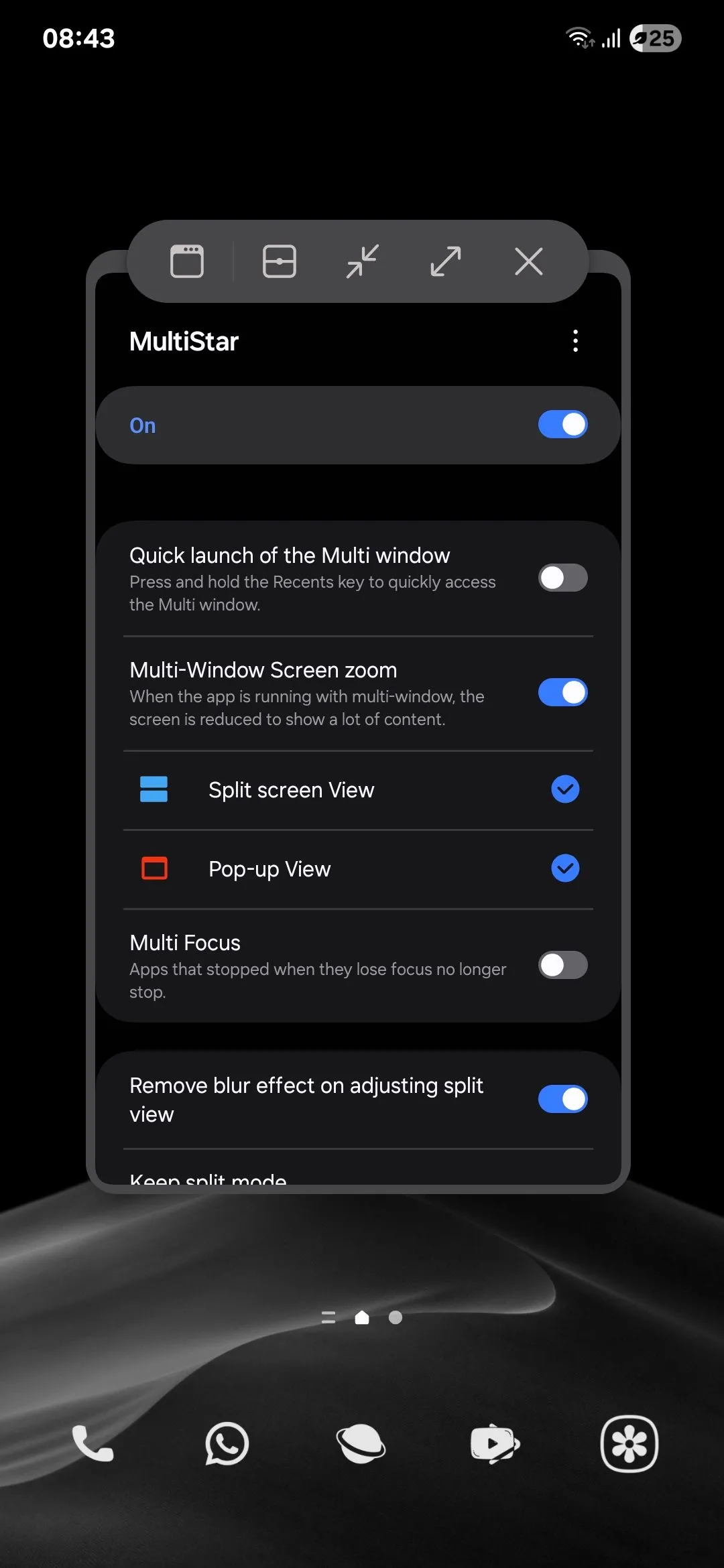 Màn hình chế độ xem pop-up của Samsung sau khi kích hoạt tính năng giảm cỡ chữ trong MultiStar