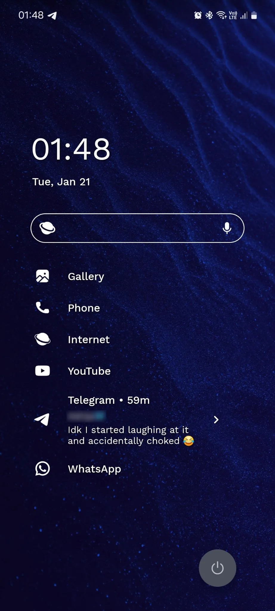 Màn hình chính của Niagara Launcher hiển thị thông báo Telegram và tùy chọn trả lời trực tiếp, tối ưu hóa việc quản lý tin nhắn.