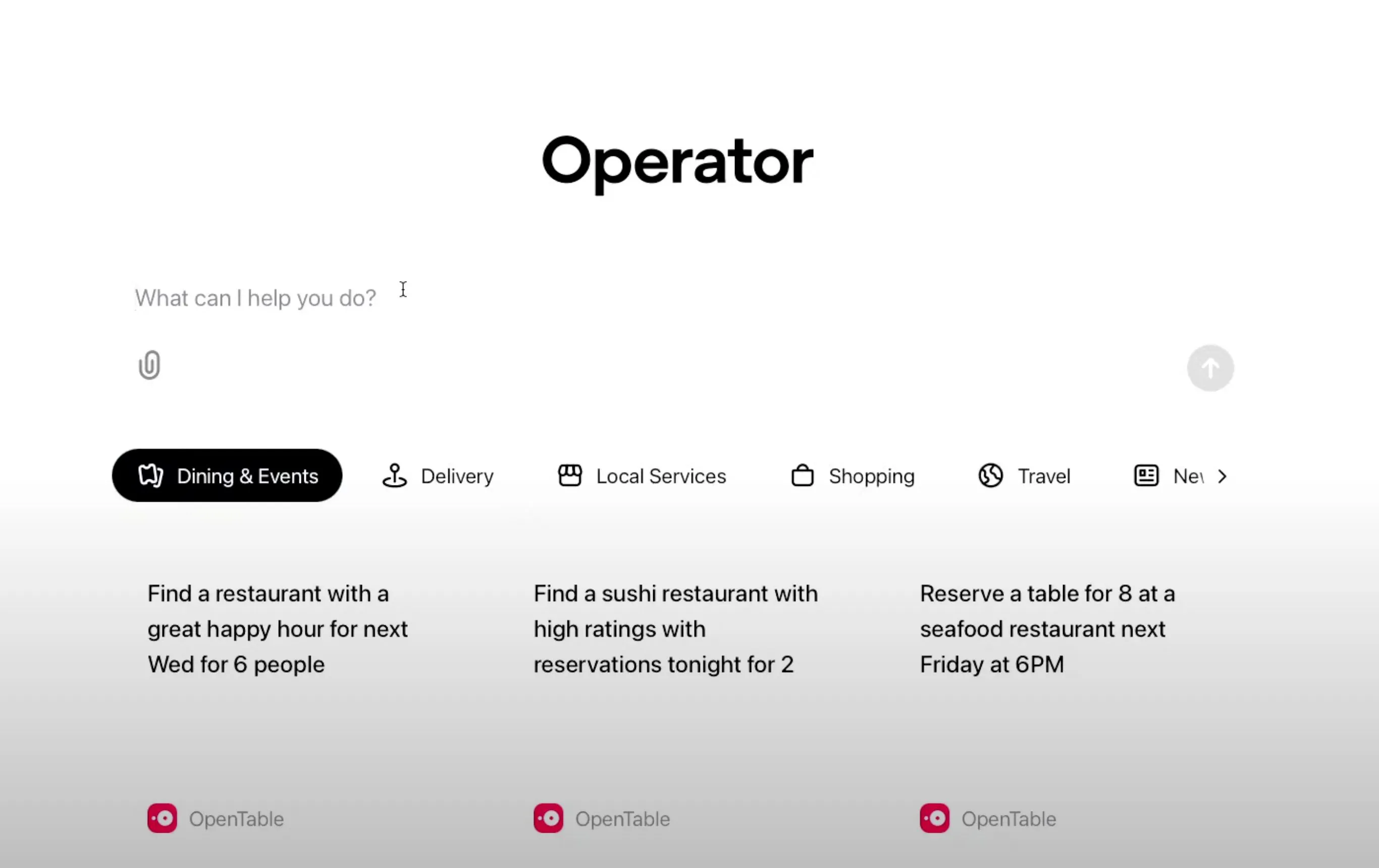 Màn hình chính của OpenAI Operator, một ví dụ về tác nhân AI tiên tiến