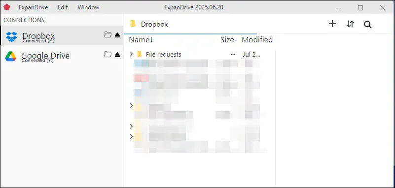 Màn hình chính ExpanDrive mở trên Windows 11