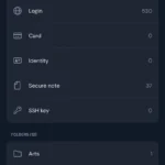 Màn hình chính ứng dụng Bitwarden trên iOS với biểu tượng dấu cộng để tạo ghi chú bảo mật.