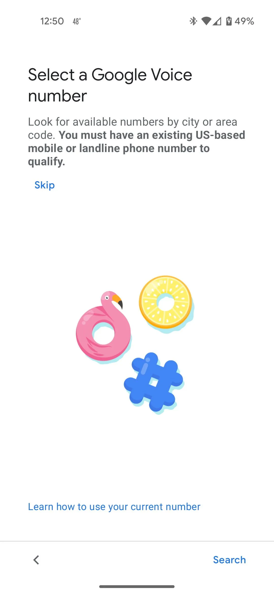 Màn hình để chọn một số Google Voice mới